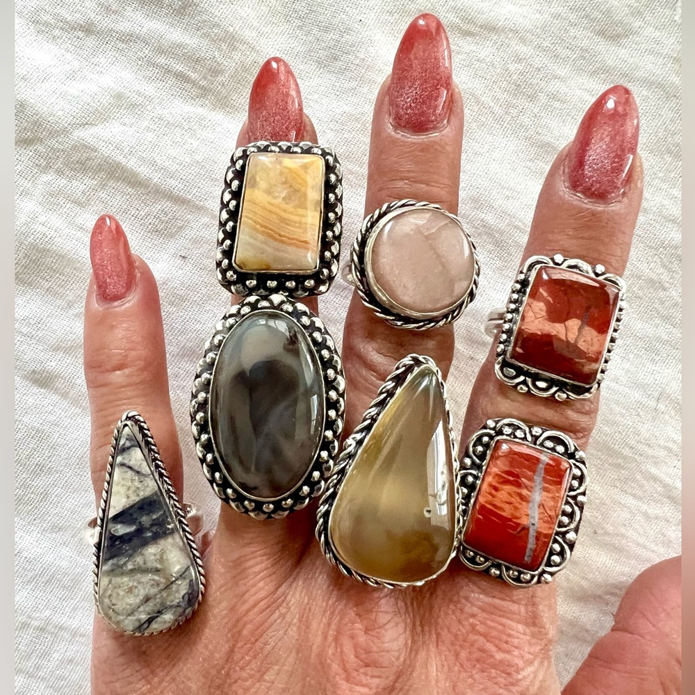 925 You CHOOSE! Agate & Jasper. All Rings Sz 8 8.25